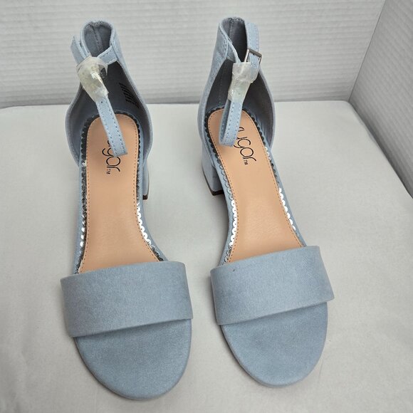 Sugar Noelle Low Women's Block Heel Blue Fabric Dress Shoe Ankle Strap Sz 8M - Picture 1 of 8